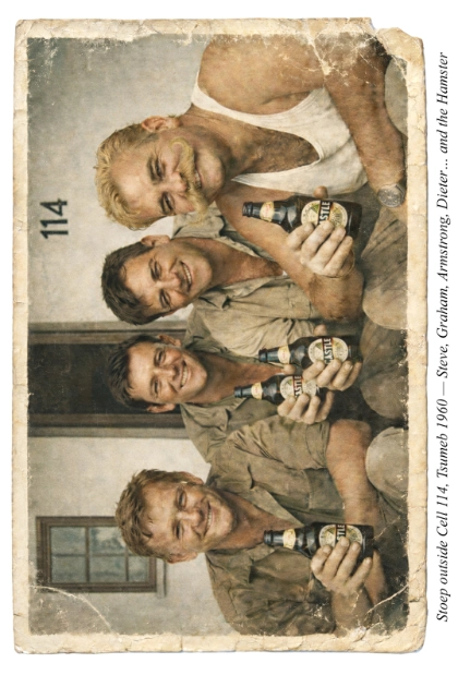 Miners having a beer together on Steop outside Cell 114, Tsumeb in 1960
