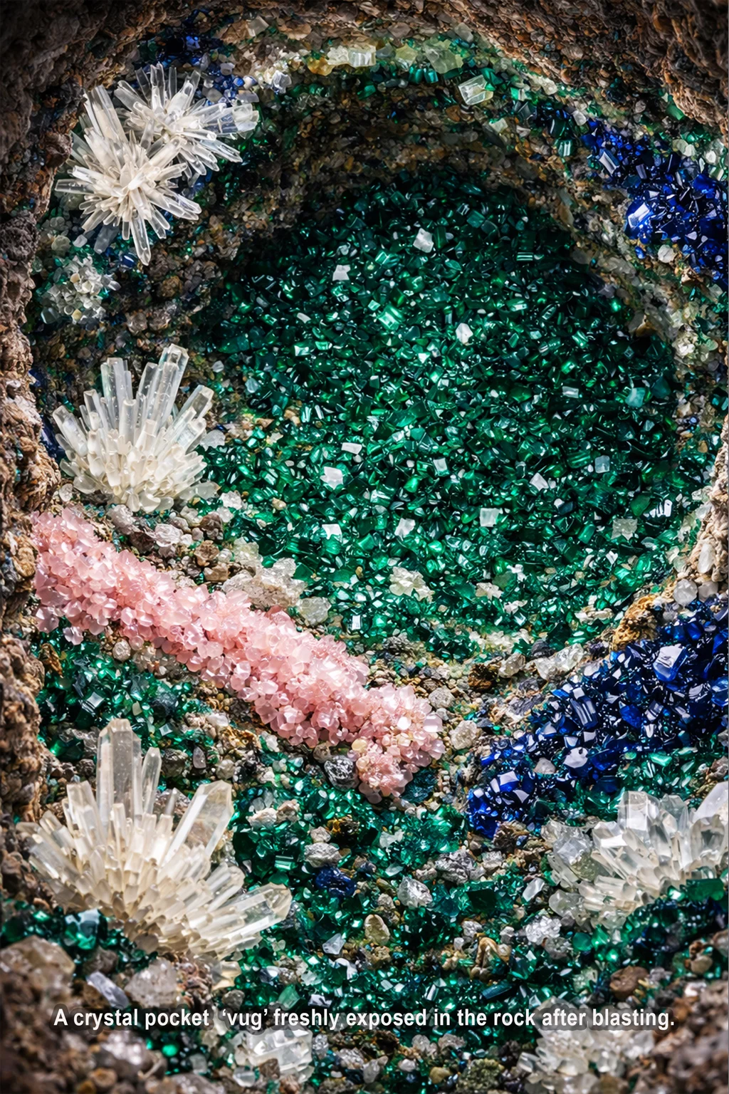 A treasure trove of crystals exposed