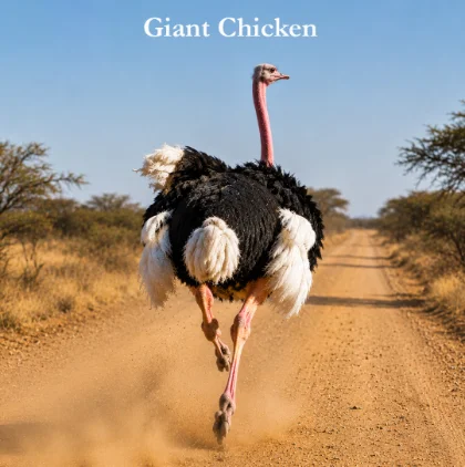 Ostrich running down a dusty road